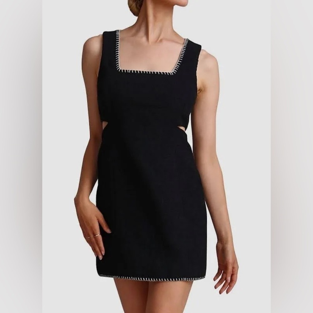 Nwt Avec Les Filles Womens Contrast Trim Mini Sheath Dress Black Cream Size L
